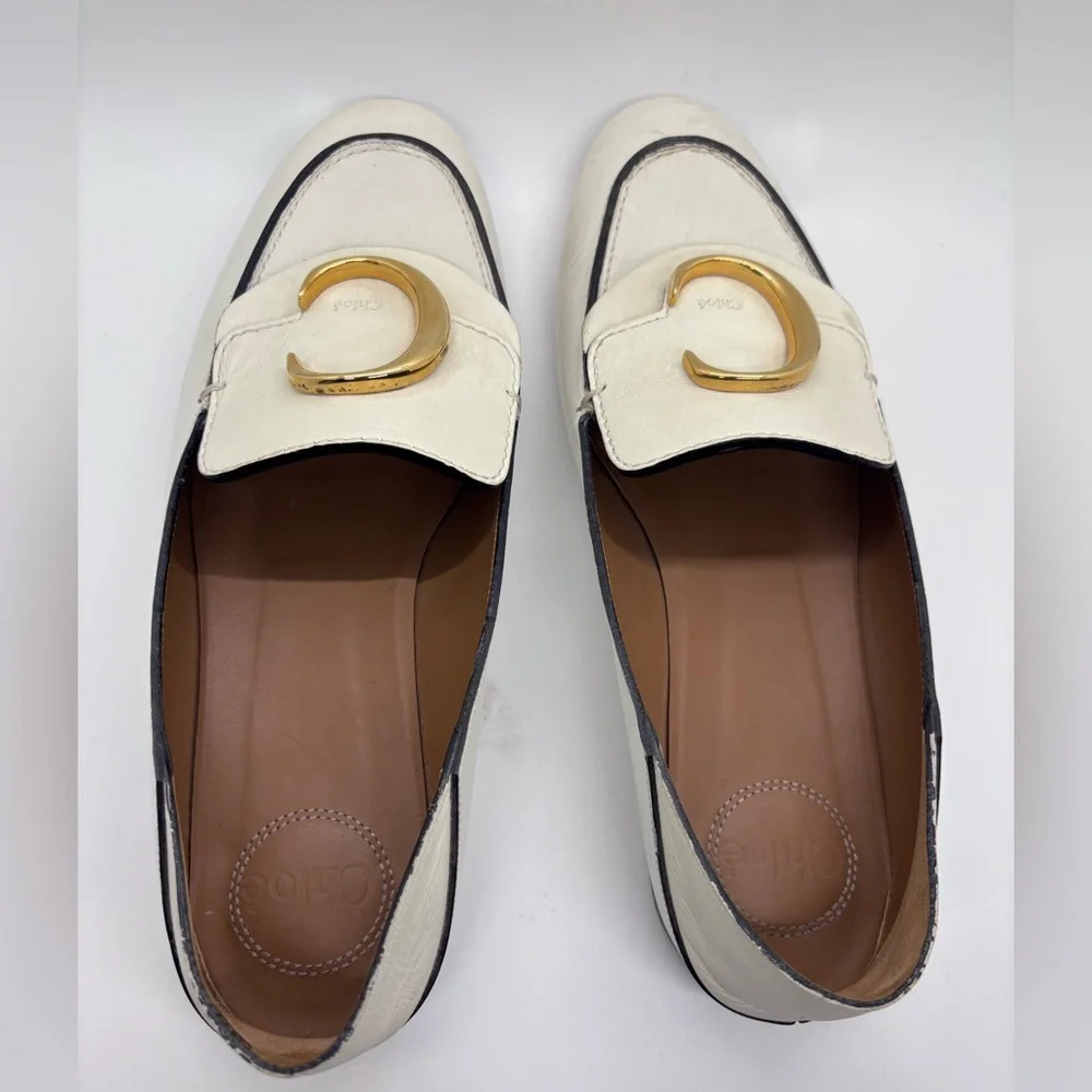 Chloe Flat Leather Logo Fold- Down Loafers 38.5